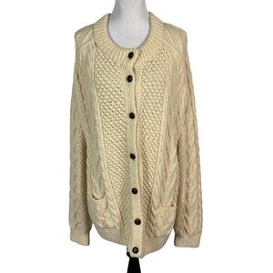 VTG Quill's Woollen Market Ireland Hand Knit Wool Sweater Cardigan Womens Sz 3XL